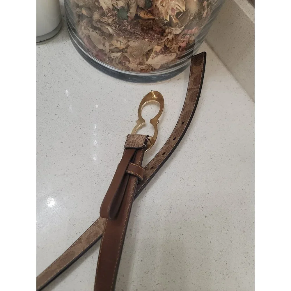 Coach Signature Buckle Belt C1725 Brown Leather with Gold Buckle Size S - Picture 7 of 8